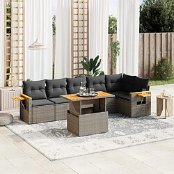 vidaXL Salon de jardin avec coussins 7 pcs gris résine tressée 