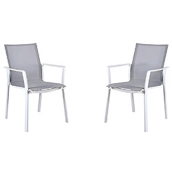 Vente-Unique Lot de 2 fauteuils de jardin empilables en aluminium et textilène - Gris et blanc - MANAUS de MYLIA