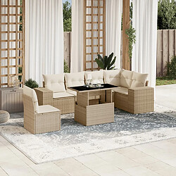 vidaXL Salon de jardin avec coussins 7 pcs beige résine tressée 