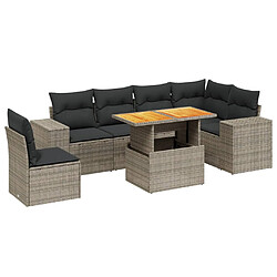 vidaXL Salon de jardin avec coussins 7 pcs gris résine tressée