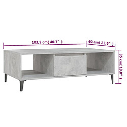 vidaXL Table basse gris béton 103,5x60x35 cm bois d'ingénierie pas cher