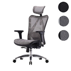 Mendler SIHOO chaise de bureau ergonomique, accoudoirs réglables, charge max. 150kg ~ revêtement gris, piétement noir