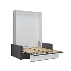 Avis Inside 75 Armoire lit escamotable DJUKE SOFA blanc bandeau blanc mat canapé gris 140*200 cm