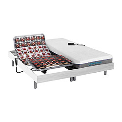 Vente-Unique Lit électrique de relaxation tout plots + matelas mémoire de forme - 2 x 90 x 200 cm - Blanc - HESIODE III de DREAMEA