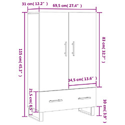 vidaXL Buffet haut chêne marron 69,5x31x115 cm bois d'ingénierie pas cher