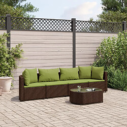 vidaXL Salon de jardin avec coussins 5 pcs marron résine tressée 