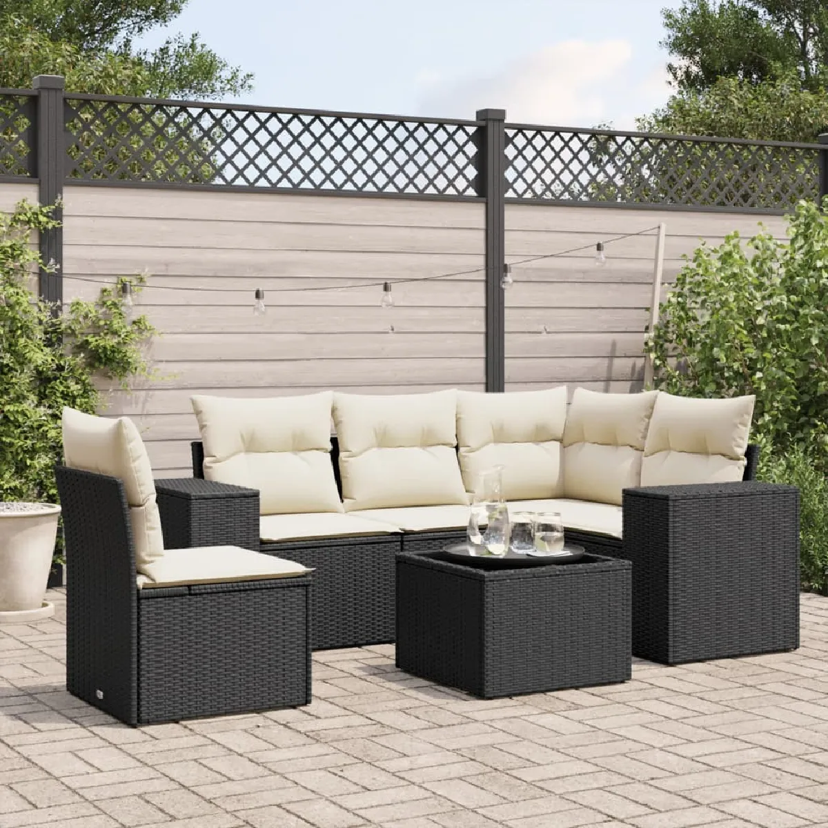 Maison Chic Salon de jardin 6 pcs avec coussins | Ensemble de Table et chaises | Mobilier d'Extérieur noir résine tressée -GKD98490