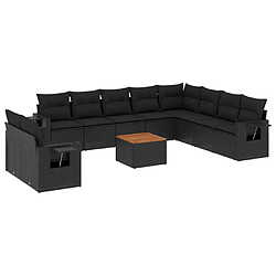 vidaXL Salon de jardin 11 pcs avec coussins noir résine tressée