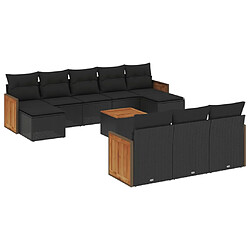 vidaXL Salon de jardin 11 pcs avec coussins noir résine tressée