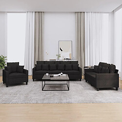 vidaXL Ensemble de canapés 3 pcs avec coussins noir tissu