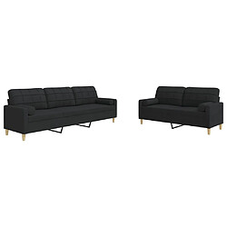 vidaXL Ensemble de canapés 2 pcs avec coussins décoratifs noir tissu