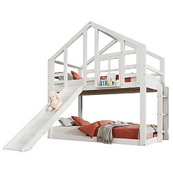 KOMHTOM Lit d'enfant Lit de maison avec toboggan & échelle 90 x 200 cm, lit surélevé pour enfants - lit d'enfant avec protection anti-chute2 places de couchage-2x sommier à lattes- Blanc 