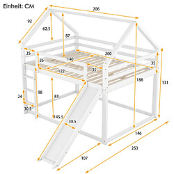 LBF Lit double pour enfant 140 x 200 cm, lit superposé avec toboggan et échelle, lit superposé pour chambre d'enfant, blanc