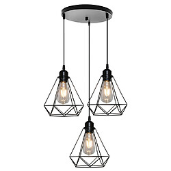 Stoex Lampes À Suspension Industrielles Suspension Luminaire Antiques À 3 Lumières E27 Lustre Rétro en Métal Et Fer Plafonnier Vintage en Diamant Noir 20CM