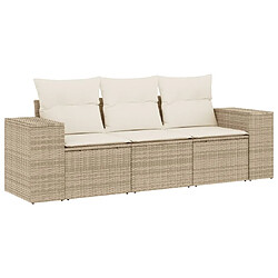 vidaXL Salon de jardin avec coussins 3 pcs beige résine tressée