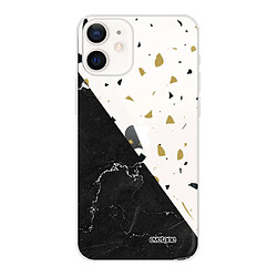 Coque iPhone 12 mini souple transparente Terrazzo marbre Noir Motif Ecriture Tendance Evetane 