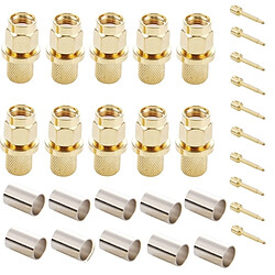 Wewoo Pour RG58 / RG400 / or RG142 / LMR195 câble 10 PCS plaqué SMA mâle connecteur à sertir RF 