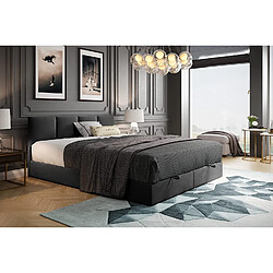 TRADA Lit adulte rembourré ROYAL avec rangement et matelas ressorts intégré dans le cadre du lit en 140×200 gris foncé