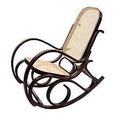 Mendler Rocking-chair fauteuil à bascule, couleur noyer, rotin