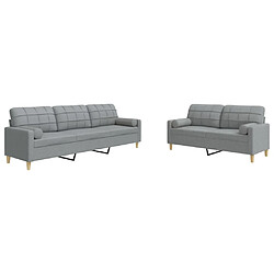 vidaXL Ensemble de canapés 2 pcs coussins décoratifs gris clair tissu