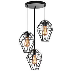 Stoex Retro Suspension Industrielle Métal en forme Diamant Corde Ajustable, Noir Lustre Abat jours Vintage E27 Luminaire pour Restaurant Salon Chambre