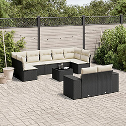 vidaXL Salon de jardin 10 pcs avec coussins noir résine tressée 