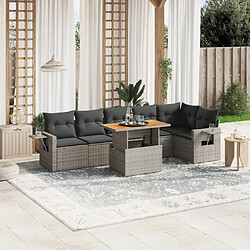 vidaXL Salon de jardin avec coussins 7 pcs gris résine tressée 