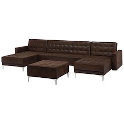 Beliani Canapé en U avec pouf ottoman ABERDEEN Marron Cuir PU Symétrique pas cher