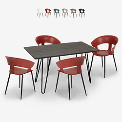 Ahd Amazing Home Design Ensemble 4 Chaises Design Moderne Table À Manger 120x60cm Industriel Sixty, Couleur: Rouge