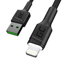 GREEN CELL Cable USB 2.0 vers Lightning male/male 1.2m NOIR Embout Rétroéclairé 