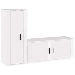 Maison Chic Ensemble de meubles TV 2 pcs pour salon - blanc brillant bois d'ingénierie -MN74675