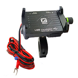 Support de montage de téléphone en métal pour guidon de moto avec chargeur USB pour smartphone Noir 