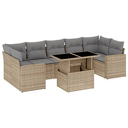 vidaXL Salon de jardin avec coussins 8 pcs beige résine tressée