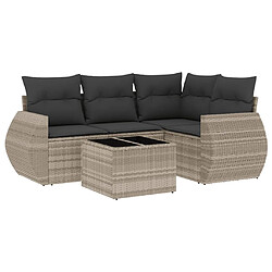 vidaXL Salon de jardin 5 pcs avec coussins gris clair résine tressée