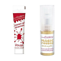 Scrapcooking Gel colorant alimentaire rouge 20 g + Poudre alimentaire irisée dorée