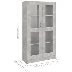 vidaXL Armoire à vitrine Gris béton 82,5x30,5x150 cm Bois d'ingénierie pas cher