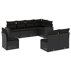 vidaXL Salon de jardin 8 pcs avec coussins noir résine tressée