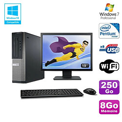 Lot PC DELL Optiplex 390 DT G630 2.7Ghz 8Go 250Go Graveur WIFI W7 Pro + Ecran 19 - Occasion