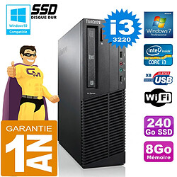 PC Lenovo M92p SFF Core I3-3220 Ram 8Go Disque 240 Go SSD Graveur DVD Wifi W7 - Occasion