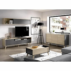 Tbs Ensemble Meuble TV + Table basse + Buffet KOLN - Mélaminé - Style scandinave - Chêne naturel et graphite