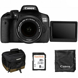 Appareil photo Reflex Canon EOS 750D + EF-S 18-55mm f/3.5-5.6 IS STM VUK - 22.3 MP - Ecran tactile 3' - Vidéo Full HD - Wi-Fi - NFC + Objectif EF-S 18-55mm f/3.5-5.6 IS STM + Fourre tout + Carte mémoire 8 Gb + Chiffonnette