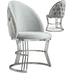 Vivenla Lot de 2 chaises de salle à manger design avec capitonnage à l'arrière revêtement en velours gris clair et piètement en acier inoxydable argenté collection JAVED