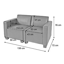 Mendler Canapé modulaire 2 places Canapé Lyon, simili cuir ~ gris foncé