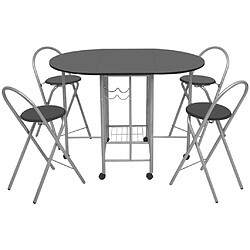 Ensemble de salle à manger pliable 5 pcs,Ensemble de salle à manger MDF noir -MN12588