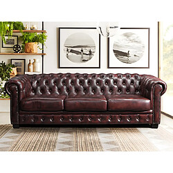 Vente-Unique Canapé chesterfield 4 places BRENTON 100% cuir de buffle bordeaux 