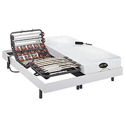 Vente-Unique Lit électrique de relaxation lattes et plots + matelas mémoire de forme et bambou - 2 x 80 x 200 cm - Blanc - DAMYSOS de NATUREA 