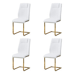 ComfortXL Lot De 4 Chaises Freischwinger Avec Motif Diamant Sur Le Dossier, Blanc/or