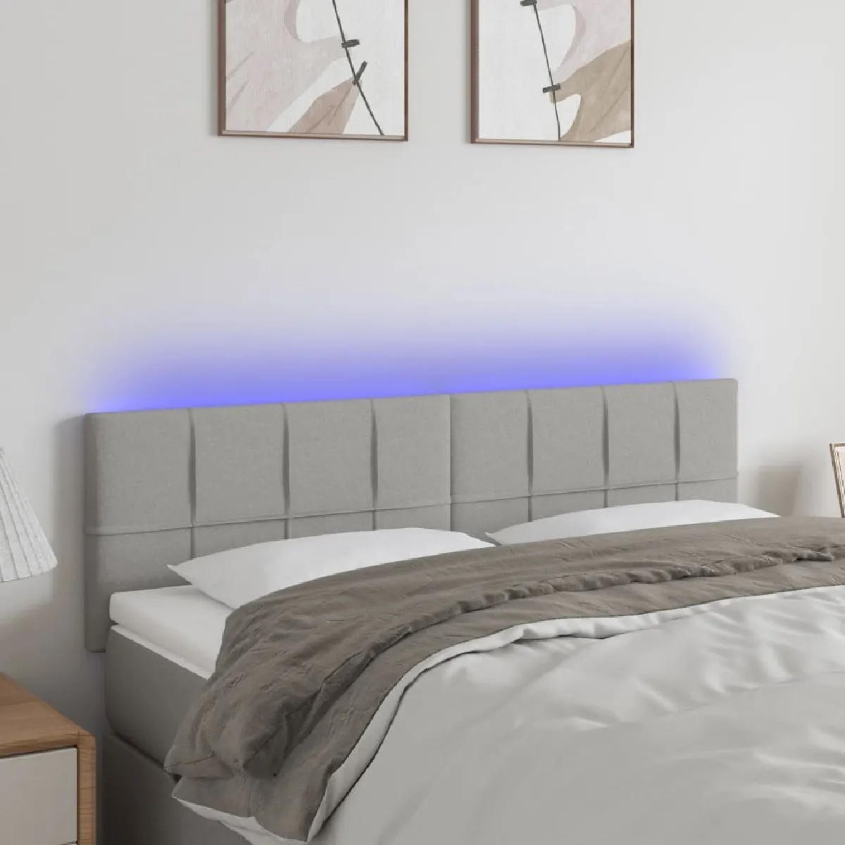 Maison Chic Tête de lit scandinave à LED,meuble de chambre Gris clair 144x5x78/88 cm Tissu -MN82948