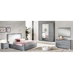 Dansmamaison Chambre complète 160x200 gris/Simili cuir blanc à LEDs - FENY n°1