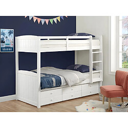 Vente-Unique Lits superposés séparables ANCHISE II - 2 x 90 x 190 cm - Avec rangements - Pin blanc + matelas 